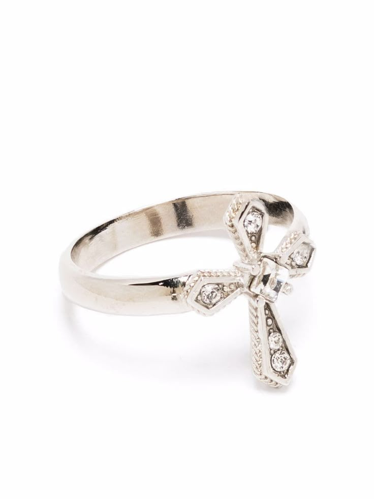 silver-tone crystal embellishment cross pendant ring hardware detailing Dolce And Gabbana Ring, Cross Engagement Ring, Vintage Gemstone Rings, Dolce Gabbana Jewelry, Aurora Wedding, Gemstone Rings Vintage, Expensive Jewelry Luxury, Pendant Ring, Jewelry Accessories Ideas