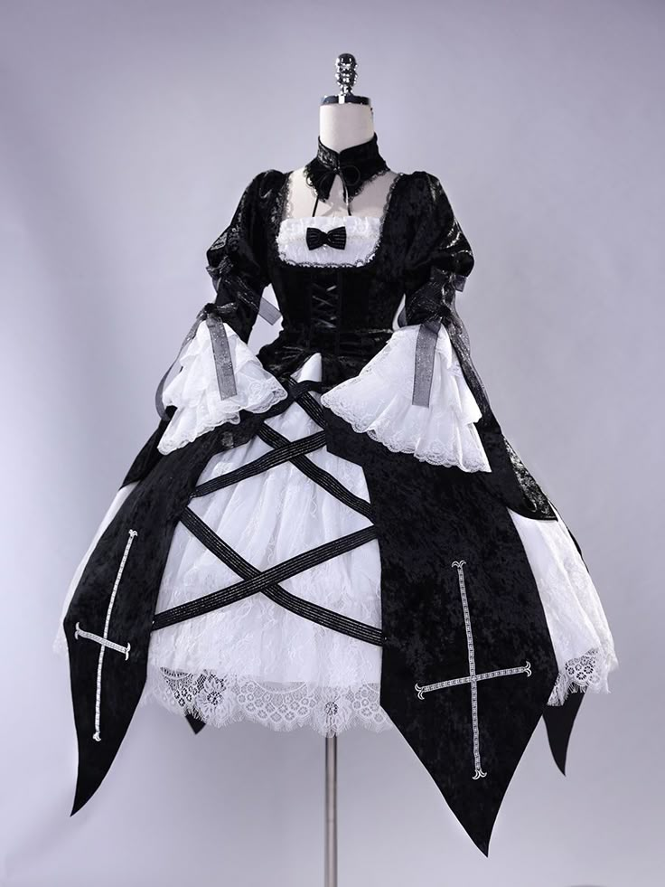 This price includes a dress, a hairband, a choker and a pair of garters(socks not included) only, others are not included.  Step into the enchanting world of Rozen Maiden with this exquisite Mercury Lamp Black and White Dress. Inspired by the iconic Lolita style, this cosplay costume captures the elegance and charm of the Rozen Maiden series with its intricate design and attention to detail. The contrasting black and white color scheme adds a touch of sophistication, while the delicate lace and Fairy Kei Style Black Dress For Halloween, Fairy Kei Black Dress For Halloween, Black Fairy Kei Dress For Halloween, Fairy Kei Black Dress For Cosplay, Fairy Kei Fitted Costume For Costume Party, Fitted Fairy Kei Costume For Costume Party, Fairy Kei Halloween Costume Dress, Black Fantasy Dresses For Fantasy Events, Halloween Fairy Kei Costume Dress