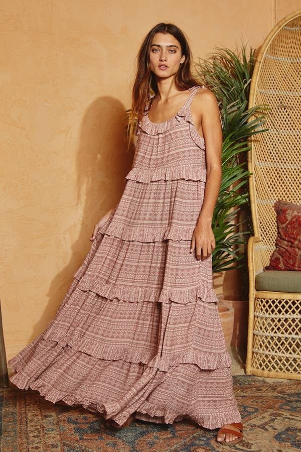 Aztec Print Tiered Maxi Dress - Dusty Mauve – Treaty General Store Dusty Mauve, Dress Dusty, Tiered Maxi Dress, General Store, Aztec Print, Pant Shirt, Swimwear Tops, Sweater Skirt, Denim Dress