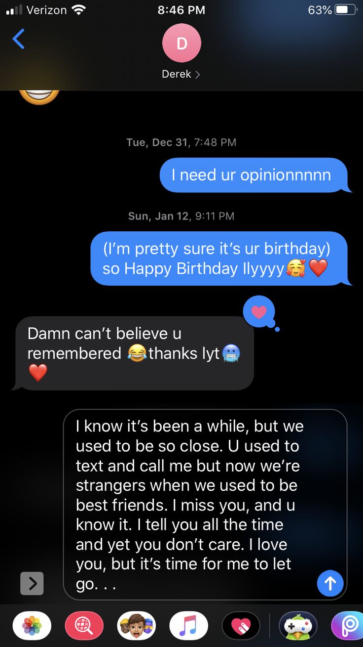 two texts are being shared to each other on the same screen, one is saying happy birthday