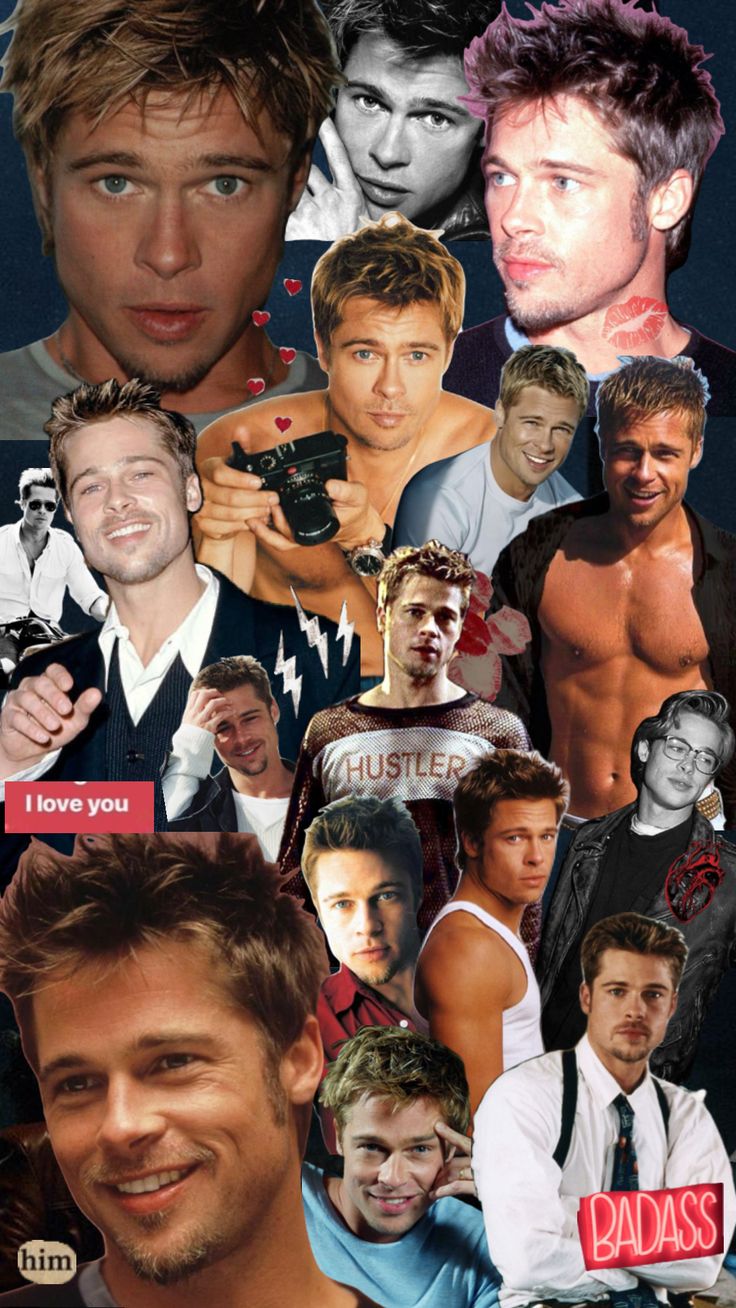 the collage has many pictures of men in different styles and colors, including one man with