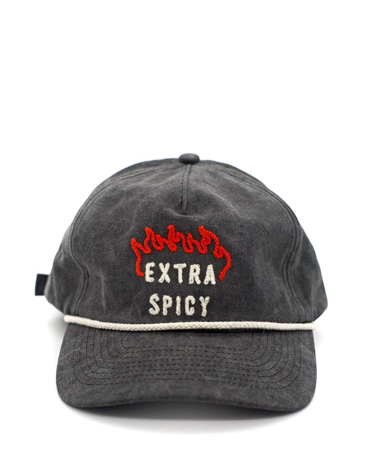 Extra Spicy Chainstitched Trucker Hat – Strange Ways Cotton Snapback Hat With Graphic Print, Cotton Streetwear Hat With Embroidered Patch, Streetwear Cotton Hat With Embroidered Patch, Adjustable Cotton Hat With Graphic Print, Adjustable Cotton Hats With Graphic Print, Vintage Cotton Trucker Hat With Logo Patch, Vintage Cotton Dad Hat With Flat Brim, Retro Cotton Hat With Embroidered Logo, Pre-washed Cotton Hat For Streetwear