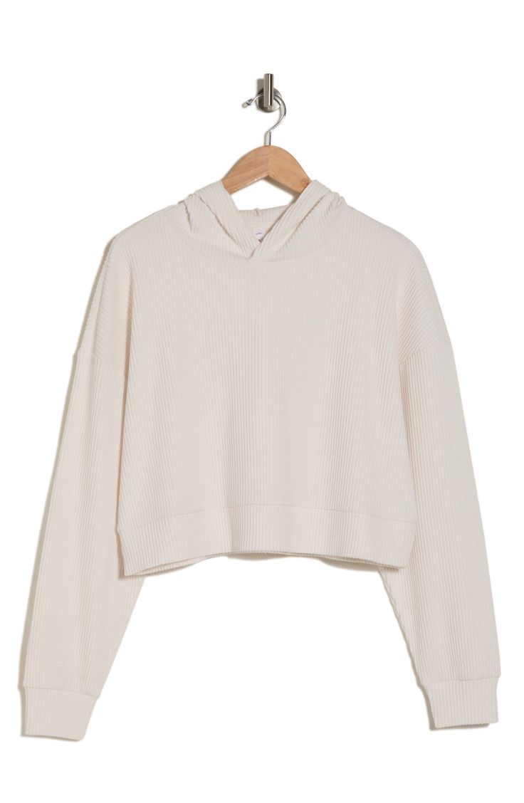 Fine ribbing brings warmth to this soft hoodie cut in a cool cropped fit. Attached hood Long sleeves 74% polyester, 21% rayon, 5% spandex Machine wash, line dry Imported Hoodie Cream, Ribbed Hoodie, Crop Hoodie, Soft Hoodie, Blank Canvas, Cropped Hoodie, Cream White, Women Crop, Nordstrom Rack