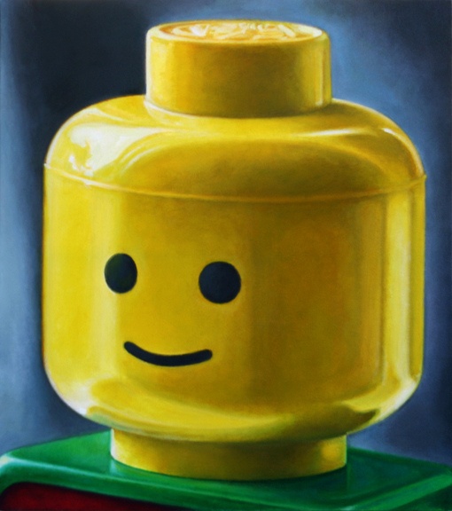 a painting of a yellow lego head