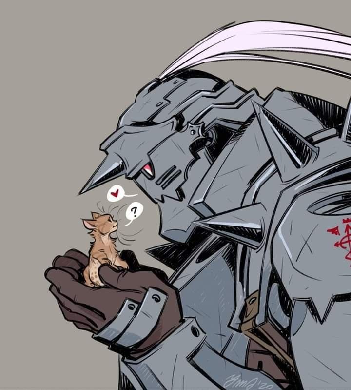 a cat sitting on top of a giant robot holding a knife in it's hand