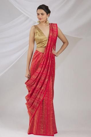 Red Chanderi saree with all over metallic stripes. 
Components: 1
Fabric: Chanderi


Color: Red

Note: Blouse worn by the model is not for sale - Aza Fashions Striped Saree, Saree For Women, Drape Saree, Red Saree, Blouse For Women, Pink Saree, Saree With Blouse, Blouse Online, Printed Sarees