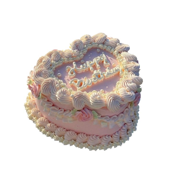 a heart shaped cake with the words happy birthday written on it's frosting