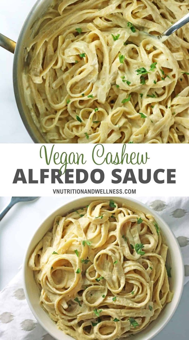 vegan cashew alfredo sauce in a white bowl