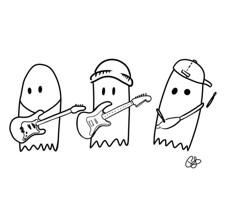 three cartoon characters playing guitar and singing