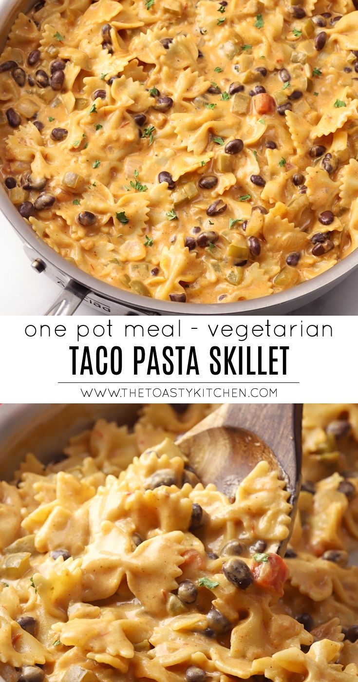 one pot meal - vegetarian taco pasta skillet is an easy and delicious side dish