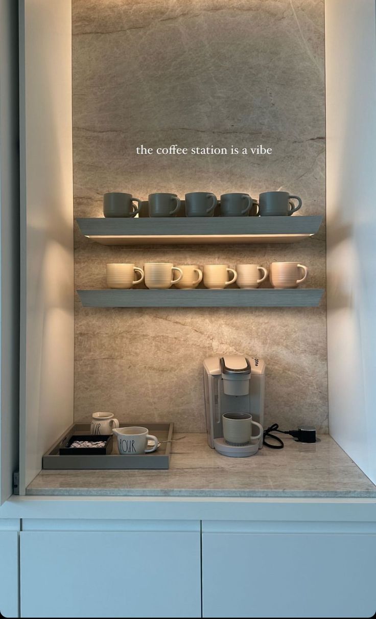 the coffee station is a sleek and stylish place to start your morning off