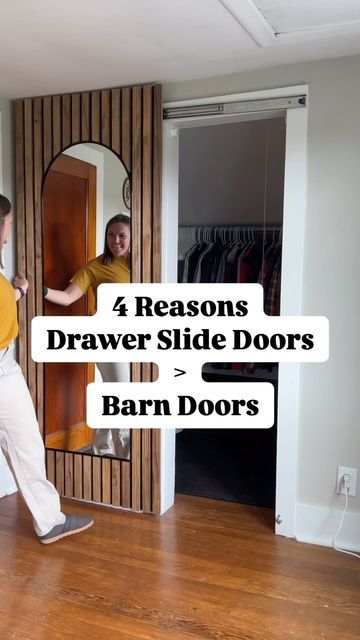 two men standing in front of a mirror with the words 4 reasons drawer slide doors barn doors