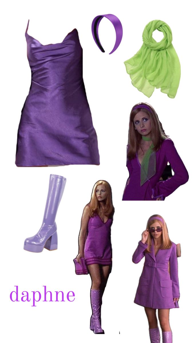 the doll is dressed in purple and green