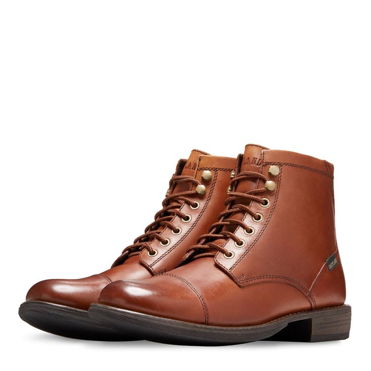 Men's Cap Toe Boots - High Fidelity – Eastland Fall Plain Toe Lace-up Boots With Leather Lining, Fall Lace-up Boots With Leather Lining And Plain Toe, Fall Lace-up Boots With Leather Lining, Casual Cap Toe Moto Boots With Leather Sole, Fall Leather Lace-up Cap Toe Boots, Leather Casual Boots With Cap Toe, Casual Cap Toe Lace-up Leather Boots, Casual Cap Toe Work Boots For Fall, Fall Plain Toe Work Boots With Leather Footbed