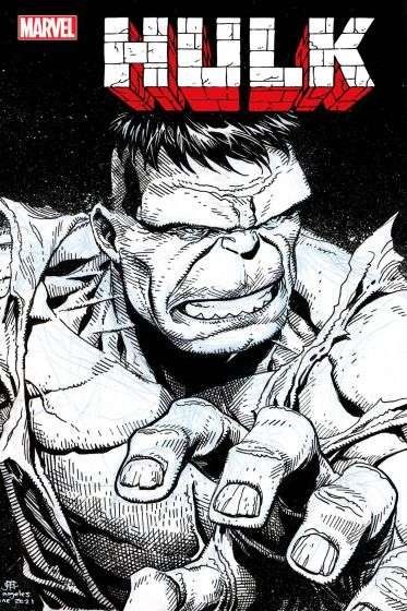 the cover to hulk comic book, which is drawn in black and white with red ink