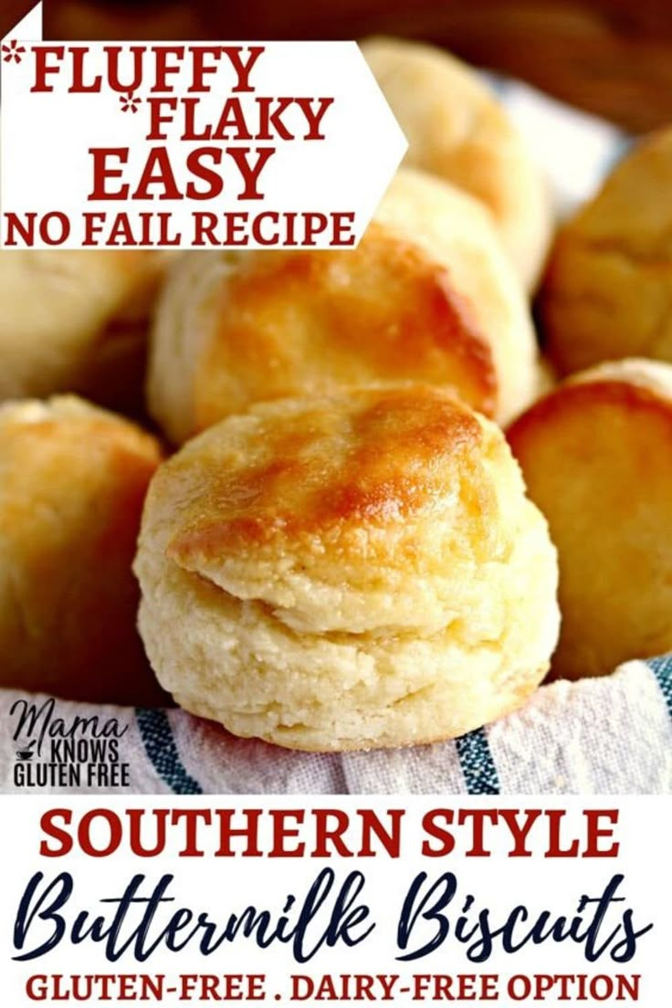 buttermilk biscuits with text overlay that reads fluffy flaky easy no fail southern style buttermilk biscuits