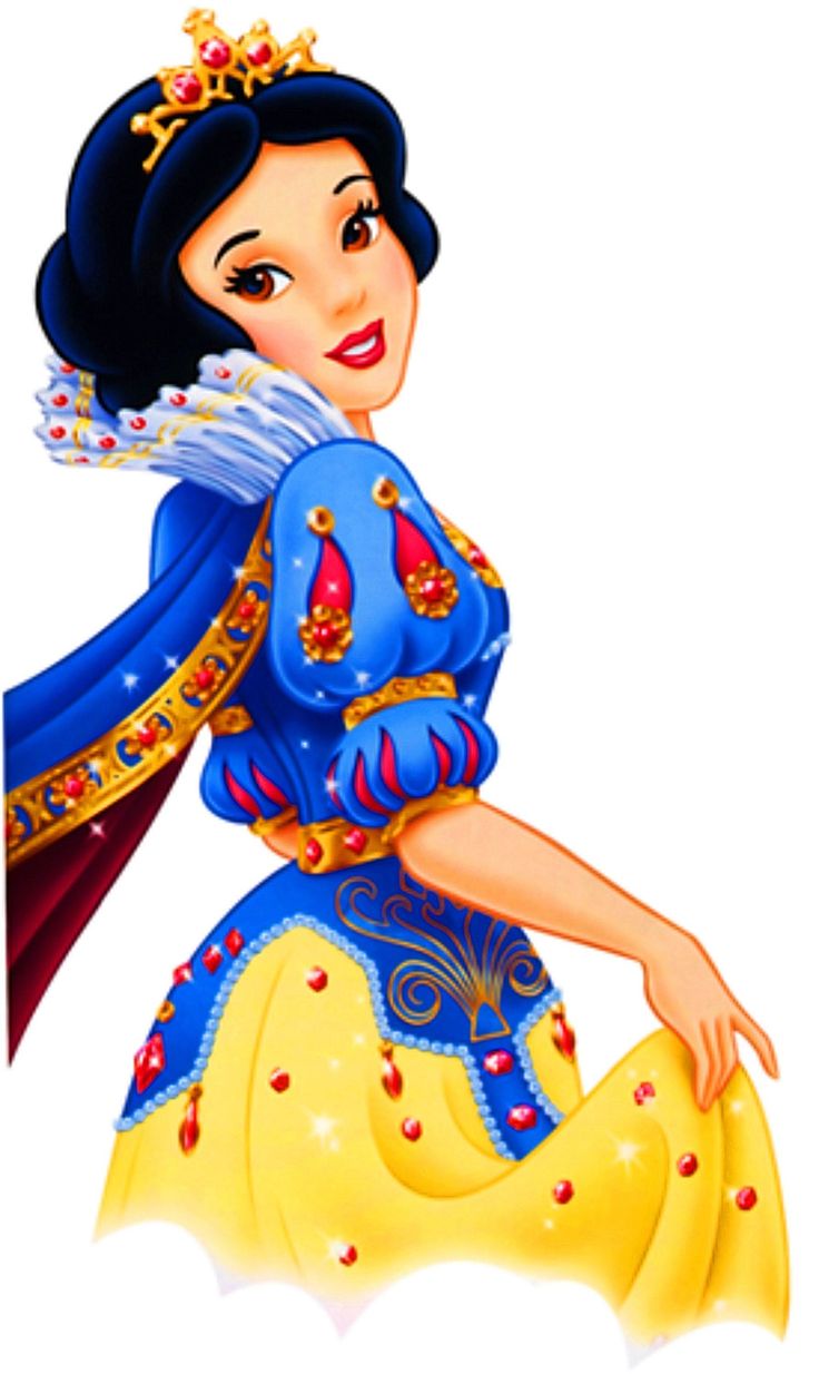 snow white from disney's animated movie, snow white with blue dress and yellow skirt