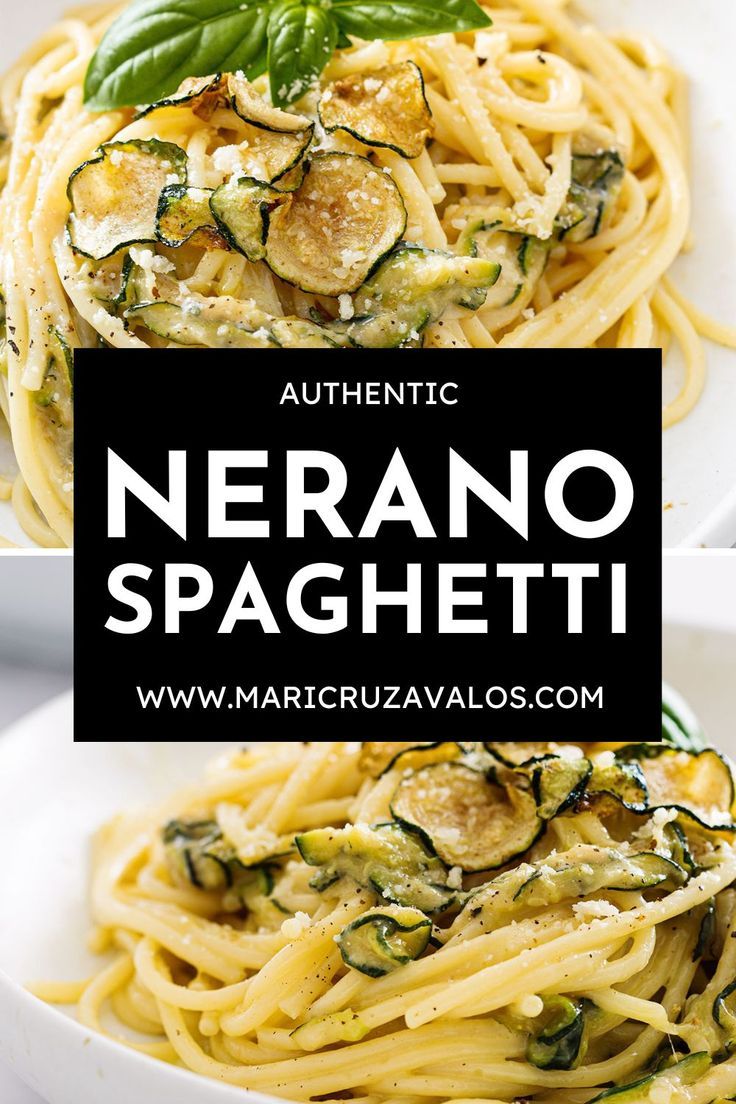 Spaghetti nerano collage with text overlay. Spaghetti Alla Nerano All Recipes, Spaghetti Alla Nerano Recipe, Italian Zucchini Pasta, Spaghetti Alla Nerano Stanley Tucci, Prima Vera Pasta Recipe, Zucchini In Pasta, Pasta Nerano, Spaghetti Nerano, Nerano Spaghetti