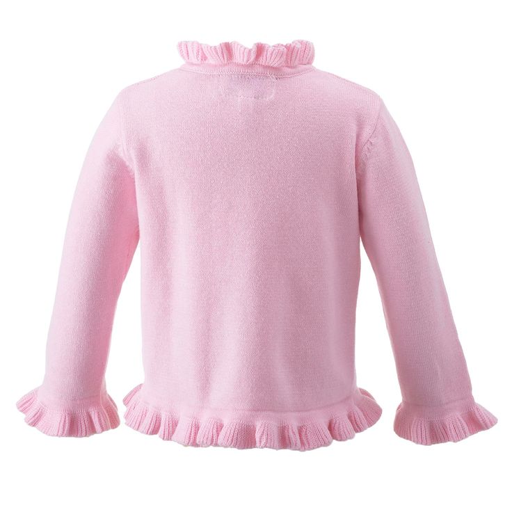 New! A timeless wardrobe staple, this pink cardigan is crafted from a soft cotton blend with added stretch for comfortable wear. Features include frilled trims on the front, neck, cuffs, and hem, as well as faceted jewelled buttons for an extra special touch. Popular item! Sizes selling out fast! Also available in blue, ivory, navy, red & yellow. Twin with girls' Pink Frill Cardigan! 100% cottonMachine wash with similar colours. Medium steam iron. Spring Pink Cardigan With Ribbed Cuffs, Pink Ruffled Cardigan For Spring, Pink Long Sleeve Cardigan With Ruffles, Pink Ruffled Cardigan For Fall, Pink Long Sleeve Cardigan With Ribbed Cuffs, Pink Ruffled Tops For Winter, Pink Ruffled Winter Top, Pink Ruffled Sweater For Winter, Pink Ruffled Winter Sweater