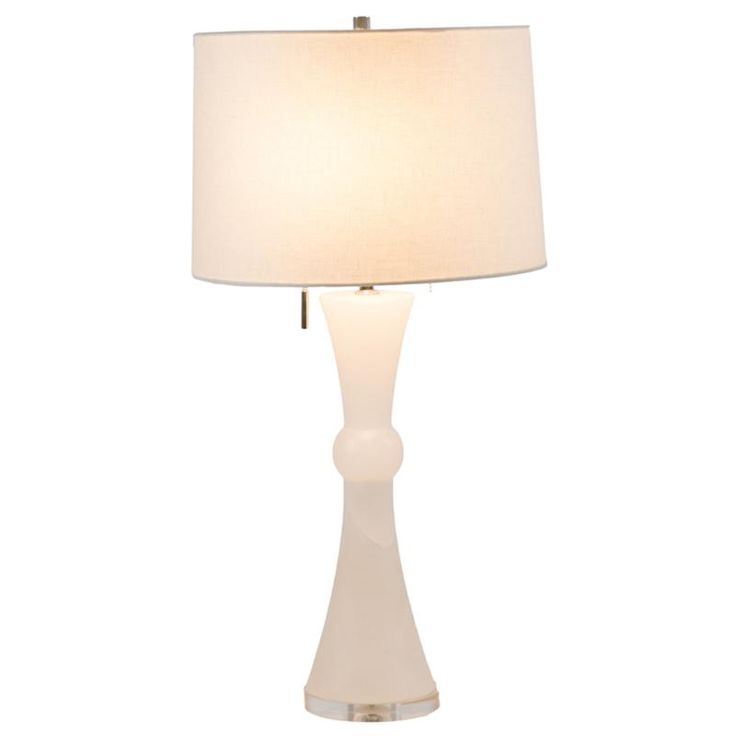 a table lamp with a white shade on it