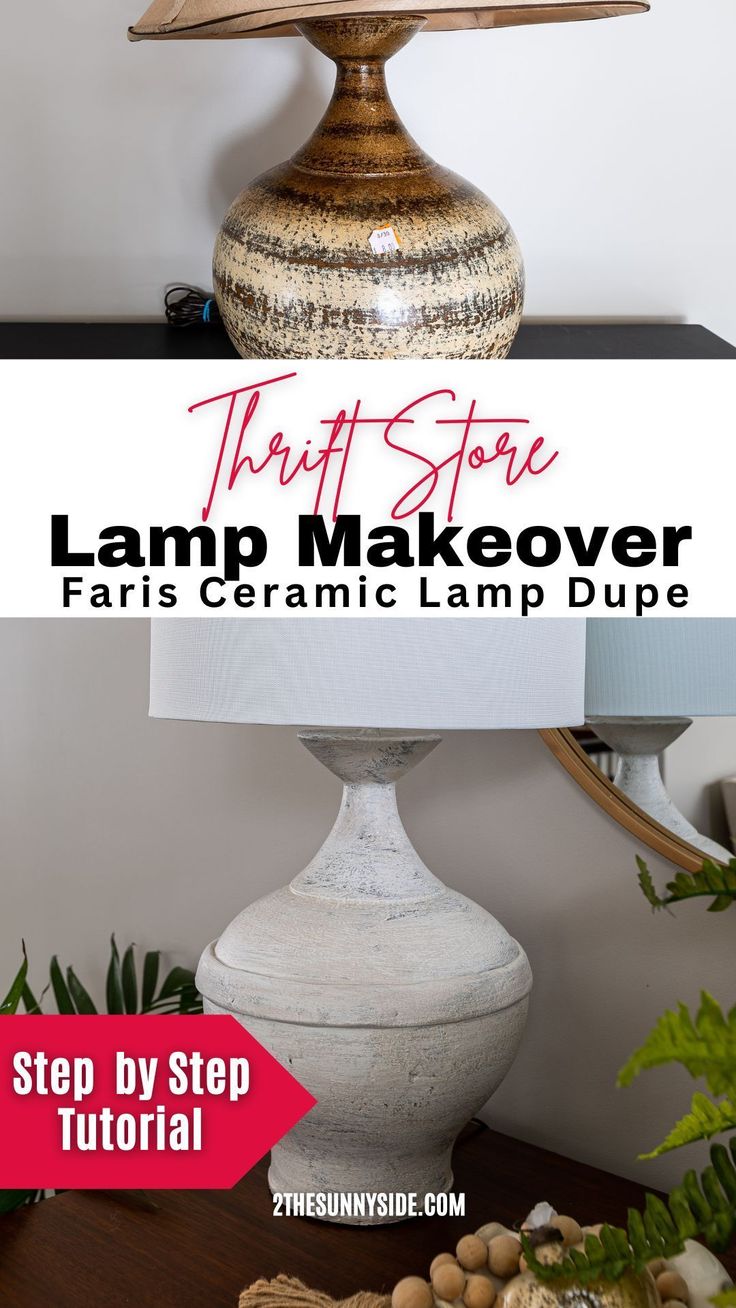 a lamp that is sitting on top of a table with the words, thrift store lamp makeover