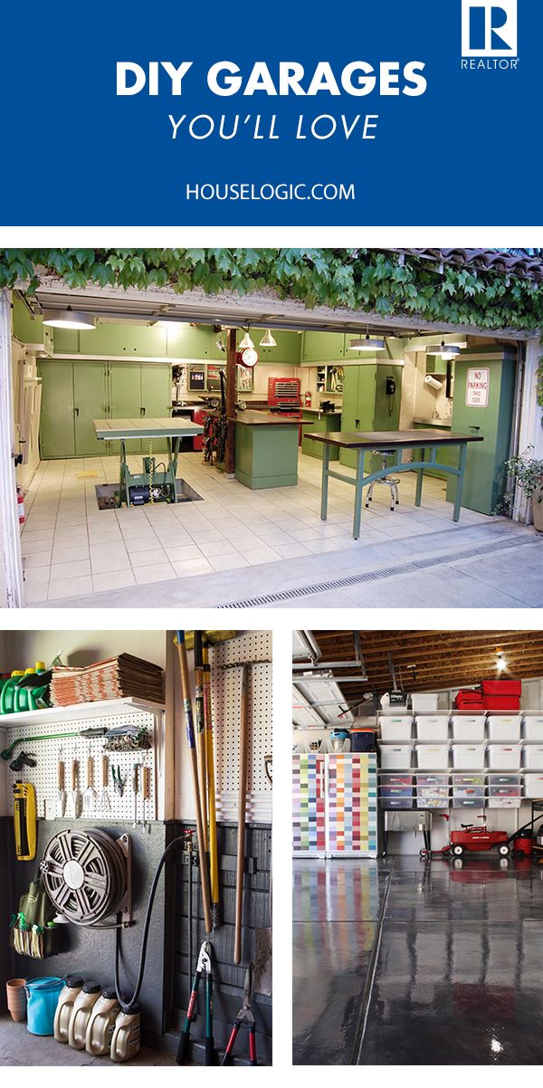 three pictures of garages with the words diy garages you'll love