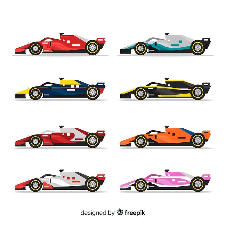 different types of race cars on a white background