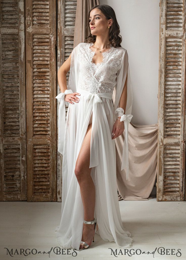 Silk Muslin Robe for Bride, Long Lace Bridal robe for wedding with wide open sleeves, Silk Bride robe Long white robe Satin silk boudoir robe Dressing gown Bridesmaid gift Robe For Bride, Lingerie For Bride, Bride Dressing Gown, Tulle Maternity Dress, Silk Robe Long, Maternity Dresses For Baby Shower, Lace Bridal Robe, Gown Bridesmaid, Luxury Brides