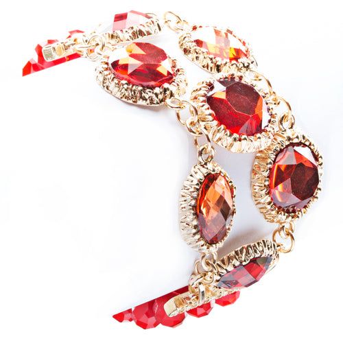 Modern Fashion Captivating Bright Color Design Statement Bracelet B485 Red Bright Color Design, Design Statement, Statement Bracelet, Metal Casting, Modern Fashion, Clear Rhinestones, Bright Color, Gold Material, Bracelet Designs