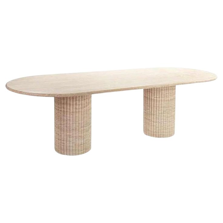 an oval table with two columns on each end and one column at the top, against a white background