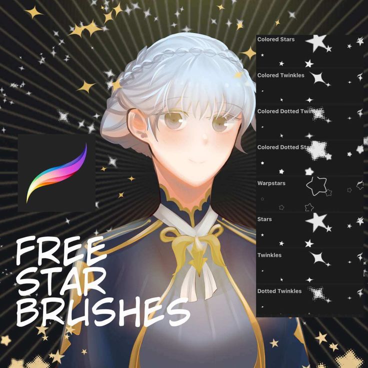 an anime character with white hair and stars on the background that says free star brushes