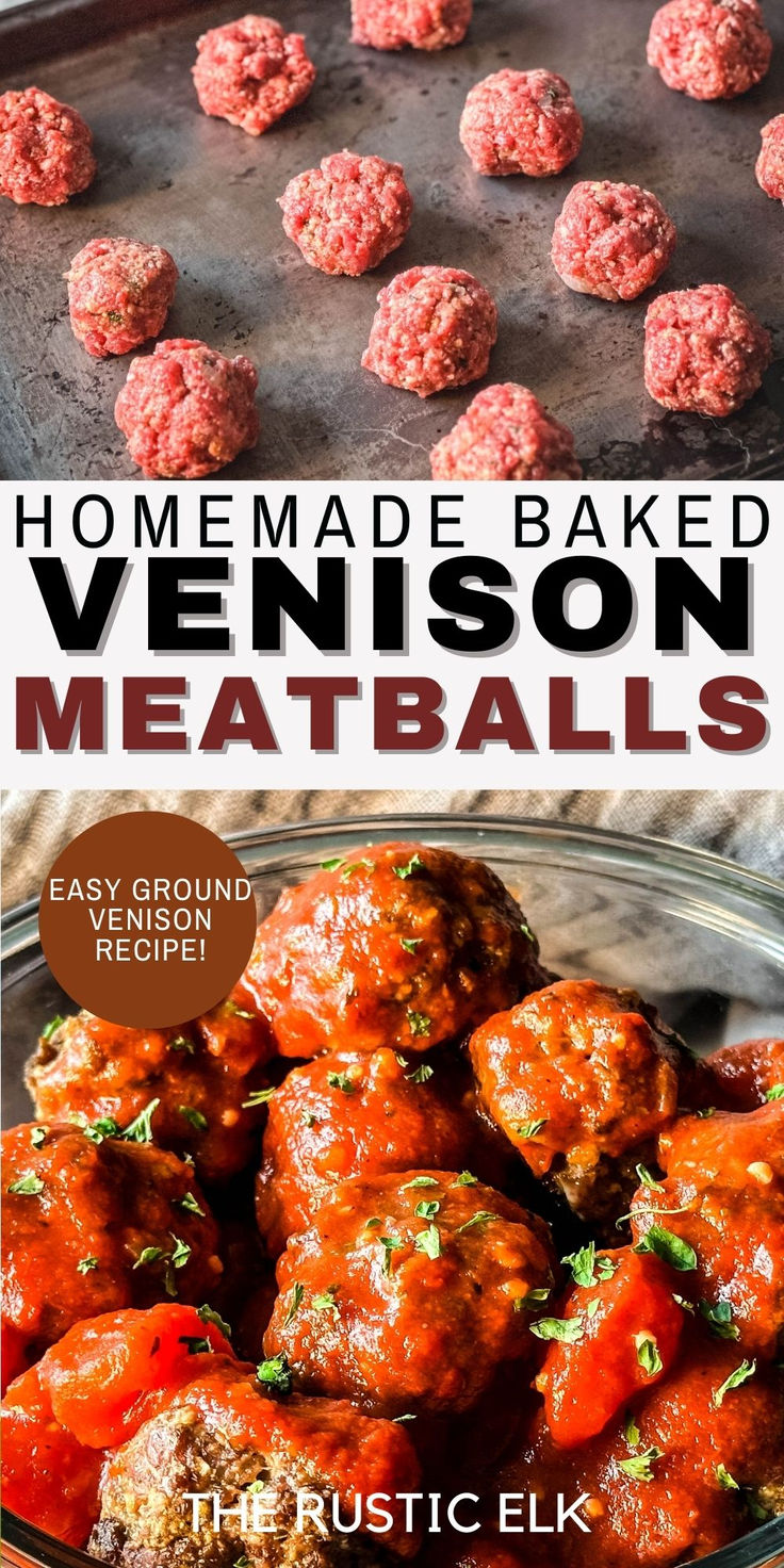 homemade baked venison meatballs with text overlay