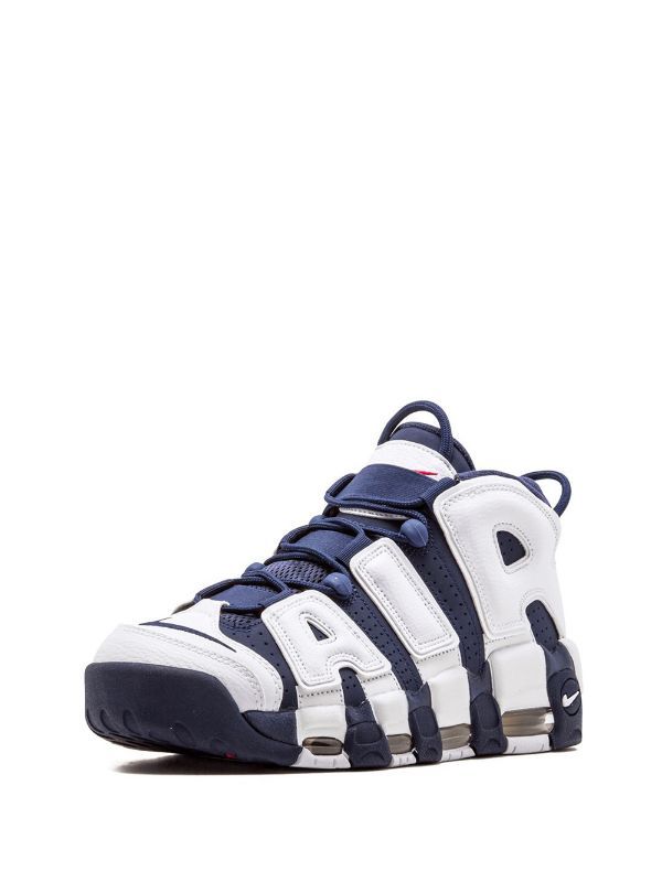 Nike Air More Uptempo sneakers SS20 | Farfetch.com Nike Air More Uptempo, Nike Air More, Swoosh Logo, Sneakers White, World Of Fashion, Blue Gold, White Blue, Adidas Sneakers, Nike Air