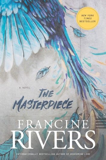 the masterpiece by francine rivers is shown in this book cover art work, which features an image of a bird with blue feathers on it's wings