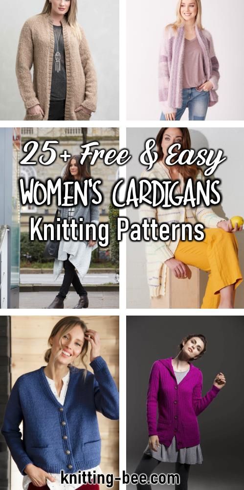 women's cardigans knitting patterns with text overlay that reads 25 free & easy women's cardigans knitting patterns