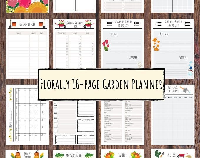 the floral garden planner printable is displayed on a wooden surface