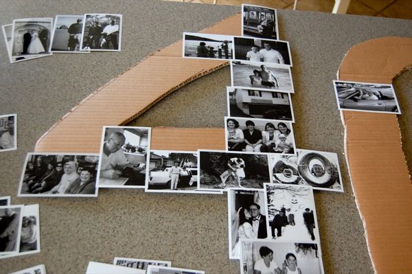 the letter f is made up of photos and tape to make it look like they have been cut out