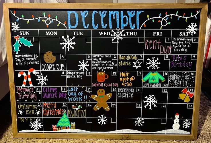 a chalk board with christmas decorations on it