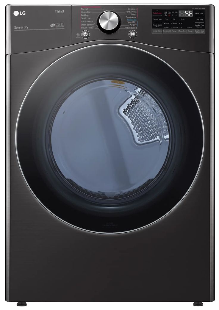 a black front load washer with the door open