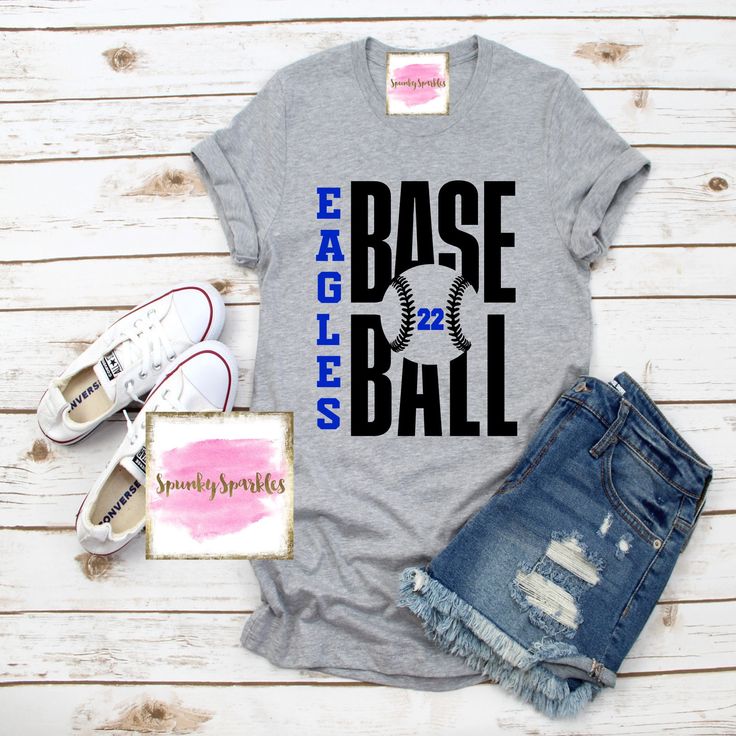 an image of a tee shirt with the words base ball on it and ripped shorts