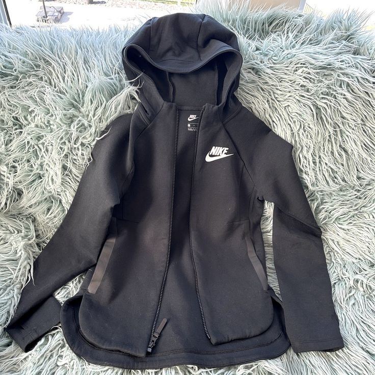 Wear This Super Cute Zip Up As A Hoodie Or Little Jacket! This Piece Looks Very Fashionable! Black Nike Hoodie With Adjustable Hood, Black Nike Hooded Hoodie, Nike Black Hooded Hoodie, Nike Black Hooded Jacket With Drawstring, Nike Black Hoodie For Winter, Nike Black Casual Hooded Jacket, Casual Black Nike Hooded Jacket, Nike Black Fleece Hooded Jacket, Nike Black Hoodie Outerwear