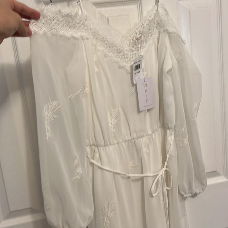 Cold-Shoulder Dress. Sleeves Are Sheer. Slip Under Body. Approx.45"L Including Shoulder Straps. Size L. Nwt. Beautiful And Delicate. White Off-shoulder Midi Dress For Spring, White Flowy Off-shoulder Midi Dress, White Long Sleeve Off Shoulder Dress For Brunch, Dress Sleeves, Shoulder Straps, Cold Shoulder, Strapless Dress, Cold Shoulder Dress, Shoulder Dress