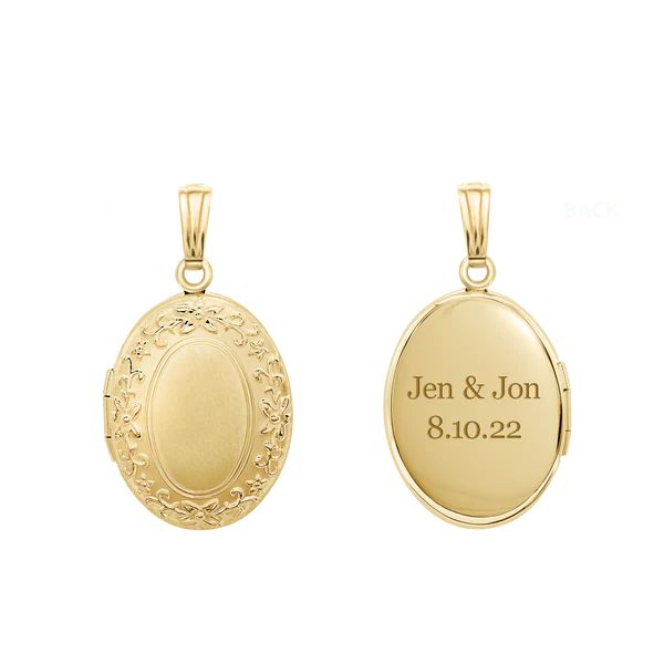 Introducing our 14k Gold Oval Embossed Locket, a true masterpiece of craftsmanship and sentiment. This beautifully designed locket, measuring 30x16mm, offers a unique blend of elegance, personalization, and timeless beauty.Product Features:Material: Crafted from the finest 14k gold, this oval locket exudes luxury and sophistication. It's a true testament to the enduring quality of fine jewelry.Embossed Detail: The oval surface is elegantly embossed with intricate patterns that add a touch of vin Elegant Oval Pendant Locket Necklace Gift, Elegant Oval Pendant Locket Necklace As A Gift, Elegant Hallmarked Locket Necklace For Formal Occasions, Elegant Oval Locket Necklace As A Gift, Elegant Oval Locket Necklace For Gift, Elegant Round Pendant Locket Necklace For Anniversary, Elegant Yellow Gold Locket Necklace, Yellow Gold Oval Locket Necklace For Memorial, Yellow Gold Oval Pendant Locket Necklace For Memorial