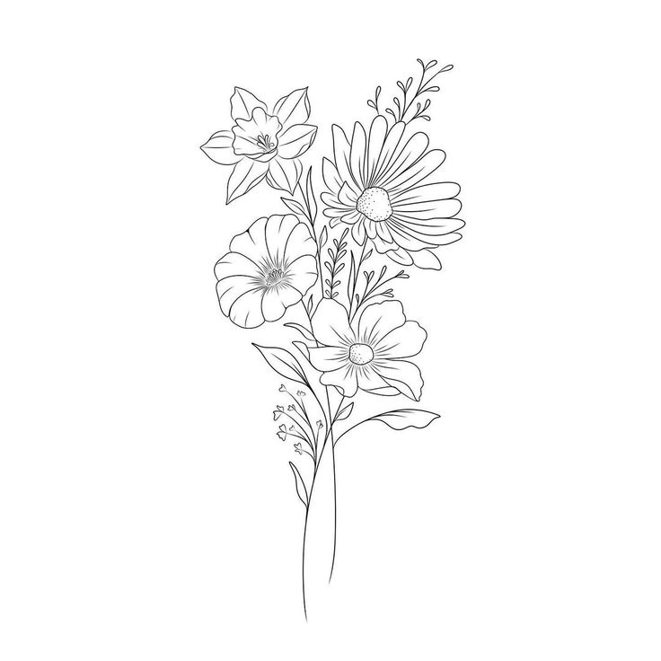 a line drawing of flowers on a white background