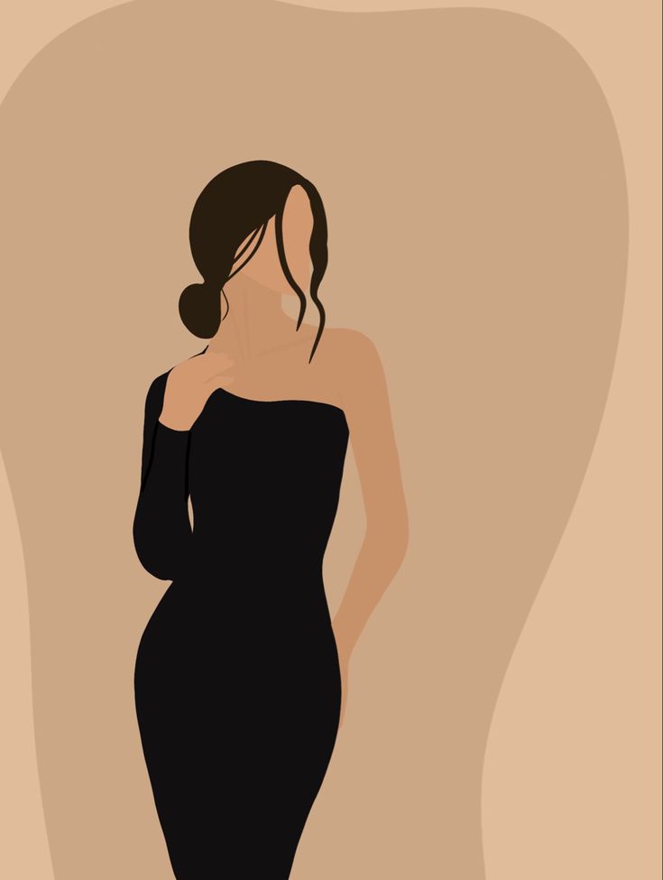 a woman in a black dress standing with her hands on her hips