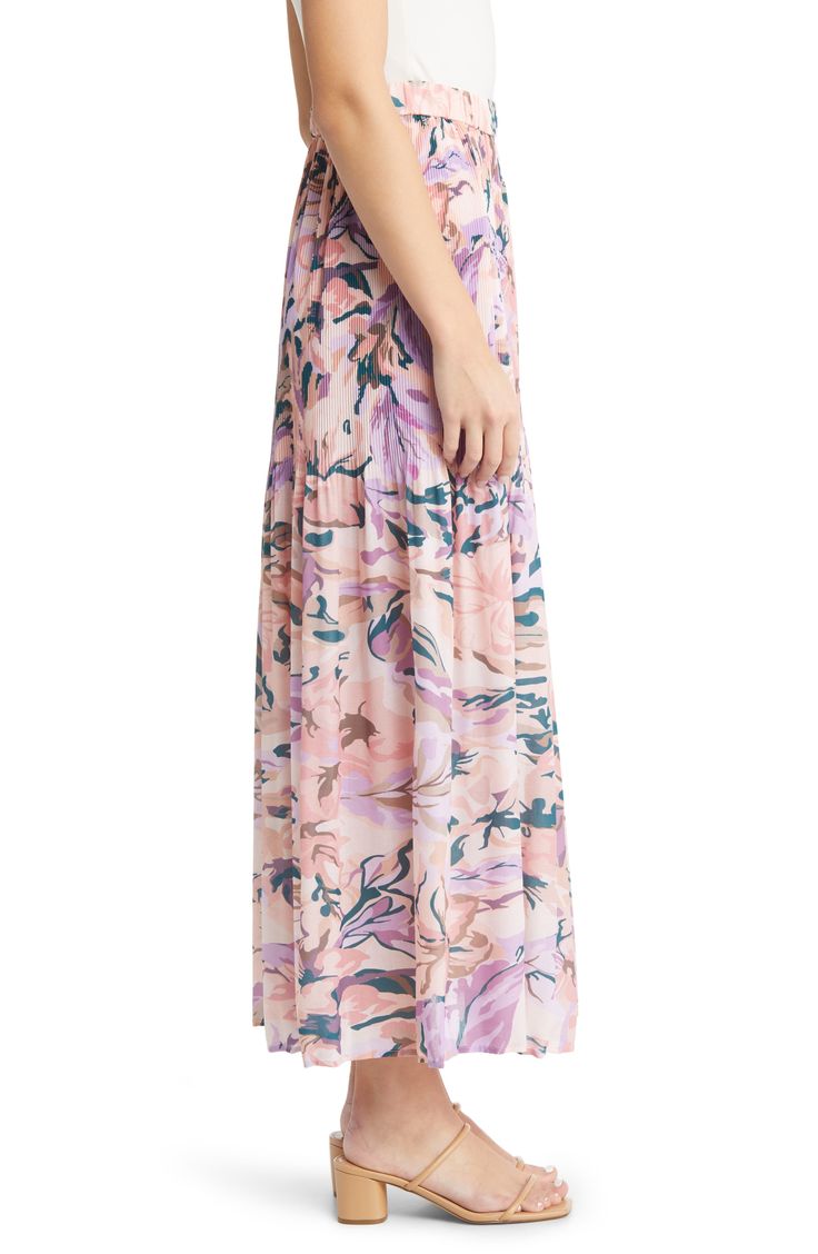 Delicate pleats soften to a flounce hem on an ankle-grazing maxi skirt covered in a mesmerizing floral print for contemporary charm. Elastic waist 97% polyester, 3% spandex Hand wash, dry flat Imported Floral Maxi Skirt, Floral Maxi, Maxi Skirt, Elastic Waist, Floral Print, Floral Prints, Hand Wash, Nordstrom, Spandex