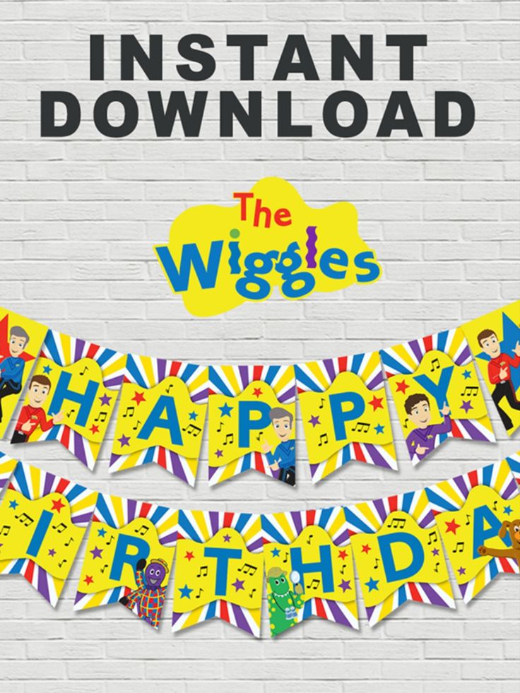 the wiggles happy birthday banner on a brick wall