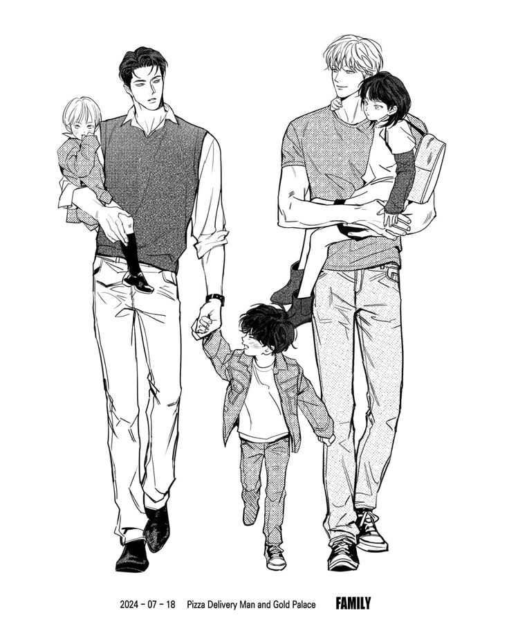 an adult and two children walking next to each other with their arms around one another