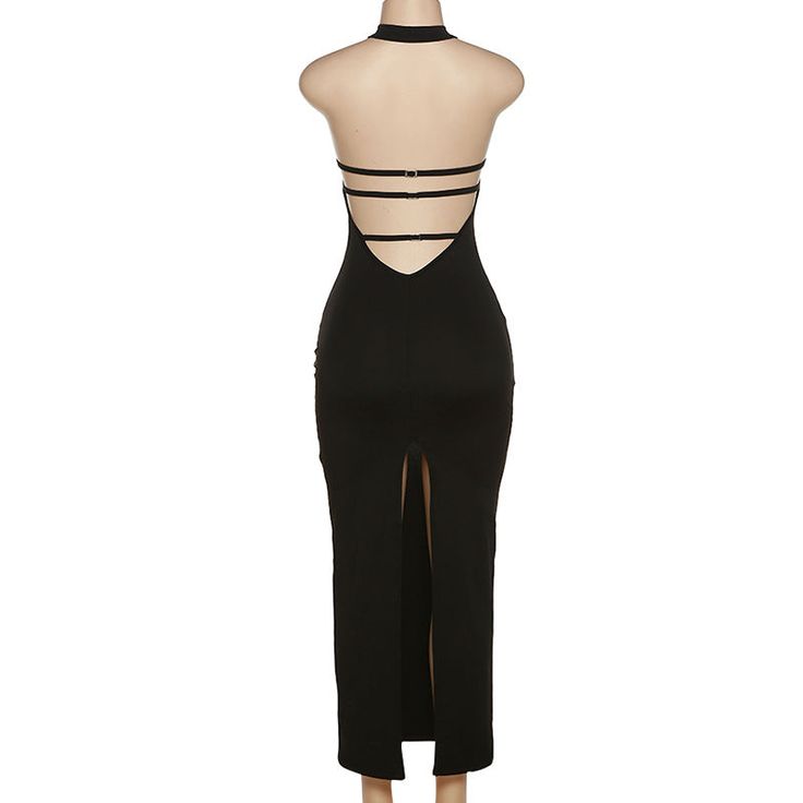 Black Halter Backless Maxi Dress With Back Straps Maxi Dres, Sheer Mesh Dress, Bandage Dress Bodycon, Backless Maxi Dresses, Black Halter, Crop Top Blouse, Cutout Dress, Dress Suits, Stunning Dresses