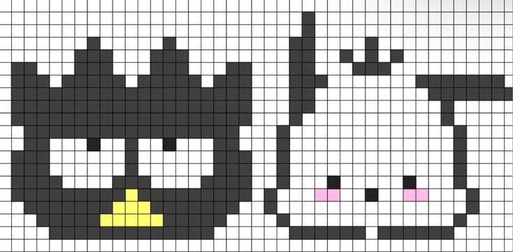 Graph of Pochacco and Badtz-Maru Sanrio Badtz Maru And Pochacco, Badtz Maru Crochet Pattern, Badtz Maru Perler Beads, Pochacco Grid Pattern, Simple Pixel Pattern, Pixel Pochacco, Pochacco Perler Beads, Badtz Maru Crochet, Miffy Pixel Art